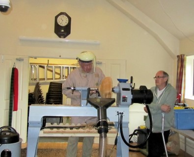 Keith on the big lathe with a lump of cherry